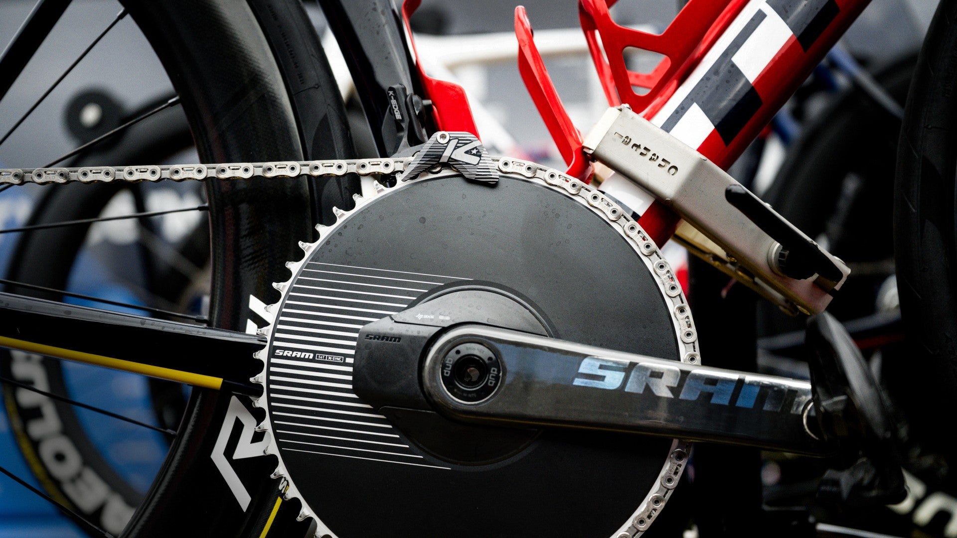 K-Edge cycling chain retention device on Trek Madone professional race bike