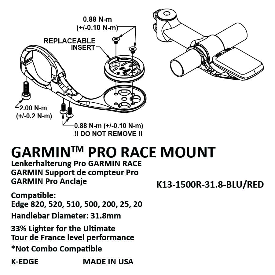 Blue/Silver K-EDGE Garmin Race Handlebar Mount 31.8mm 