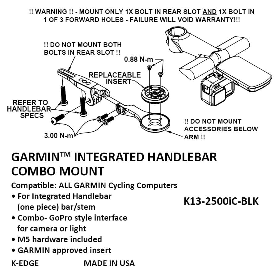 NEW K-EDGE Integrated Handlebar System Mount for Garmin